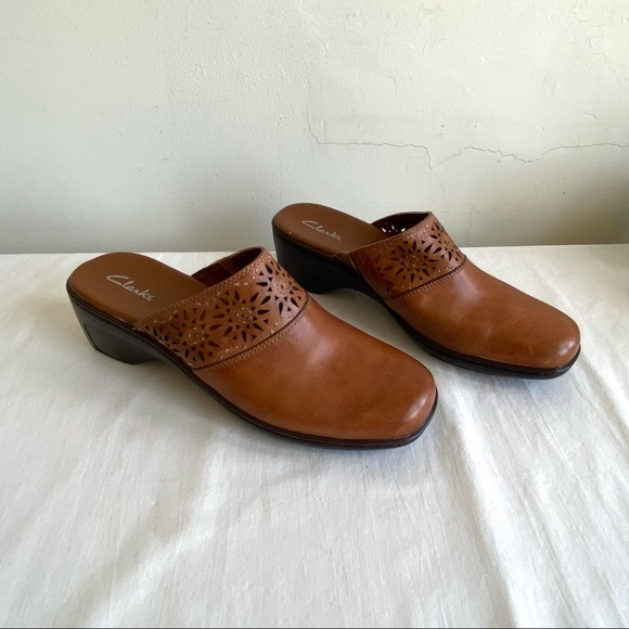 Clarks Shoes Clark Laser Cut Leather Mules Comfort Shoes Clogs